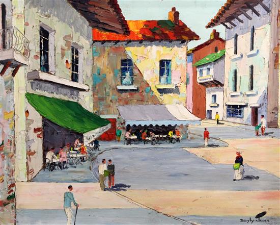 § Cecil Rochfort DOyly John (1906-1993) Continental town square with cafe, 16.5 x 20.5in.